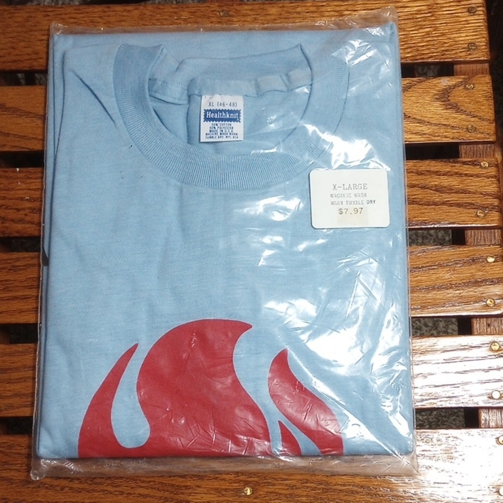 Vintage Worlds fair 1982 Knoxville Tennessee Blue T-Shirt with Red Flame Design
